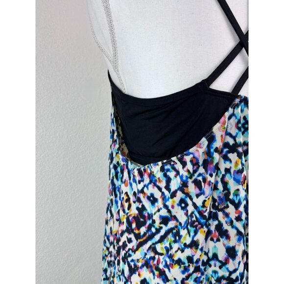 Athleta women's medium black patterned built in bra open tankini swim top - Picture 4 of 6